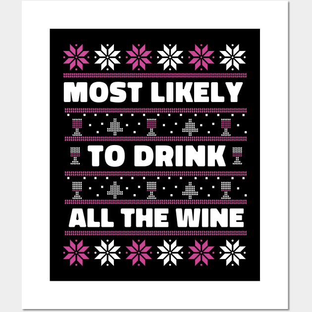 Most Likely to Drink All the Wine // Funny Ugly Christmas Sweater Wall Art by SLAG_Creative